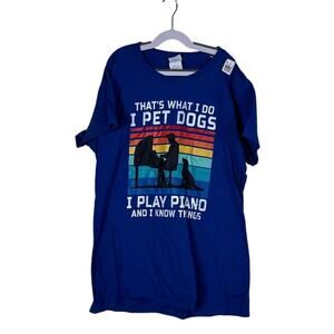 NWT Womens Blue Short Sleeve T-Shirt That's What I do Piano Dogs Animals Humor M
